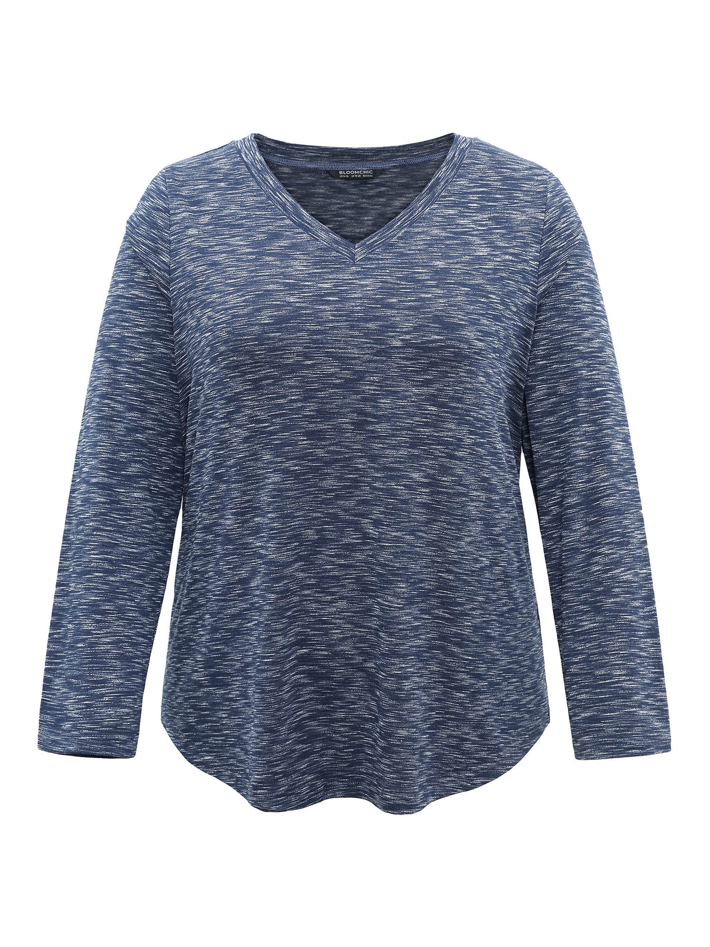 Solid Heather V Neck Arc Hem T-shirt