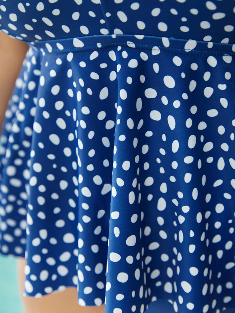 Polka Dot Ruffle Hem Crisscross Neck Tankini Top