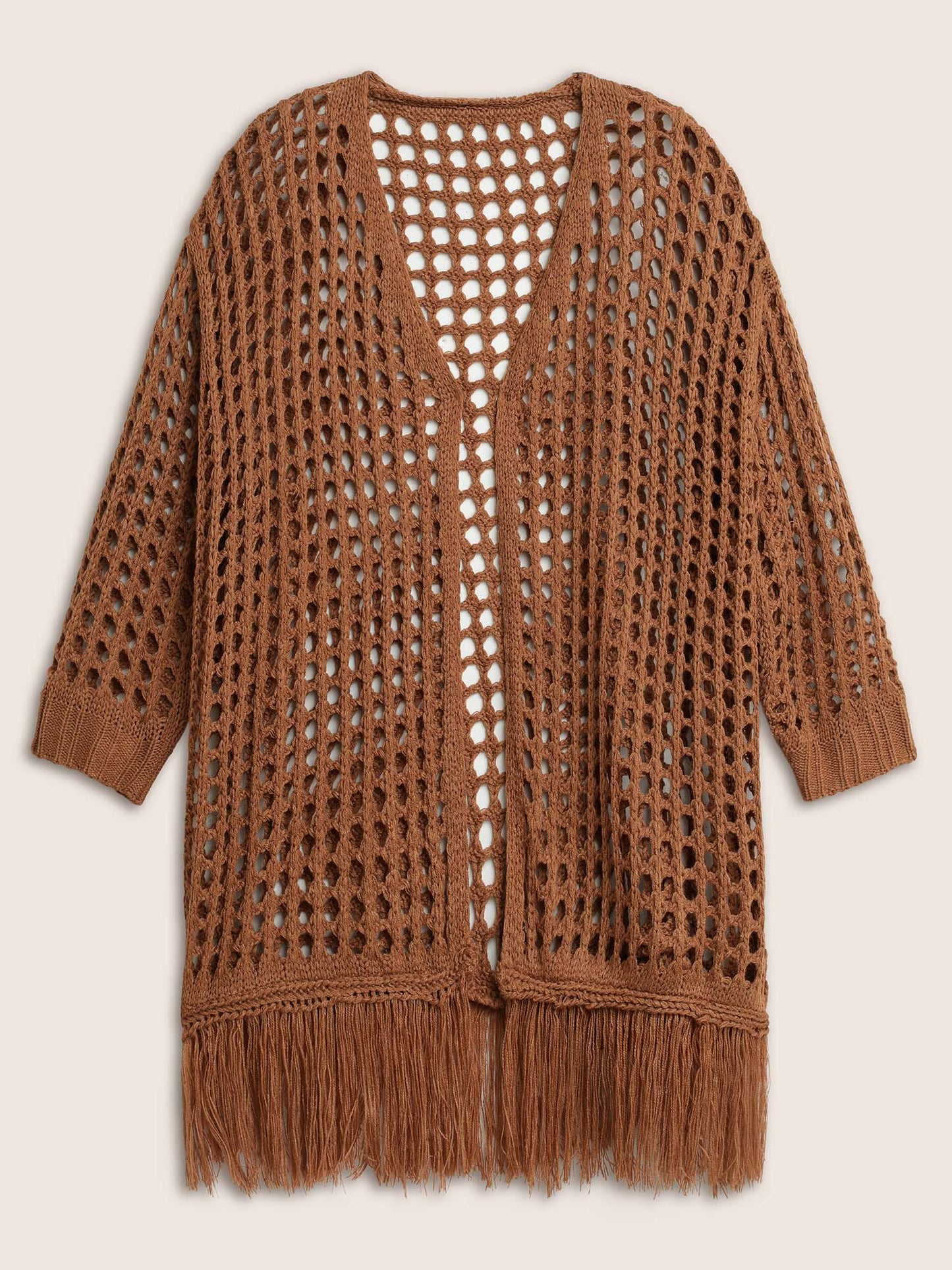 Solid Cut Out Fringe Hem Swim Cover Up