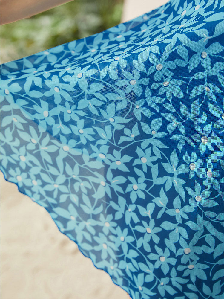 Floral Print Contrast Trim Ruffle Tiered Swim Dress