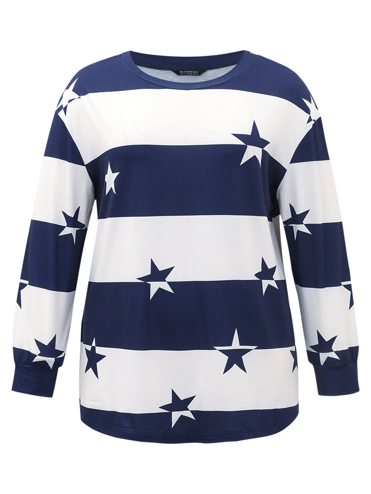 Striped & Star Contrast Crew Neck T-shirt