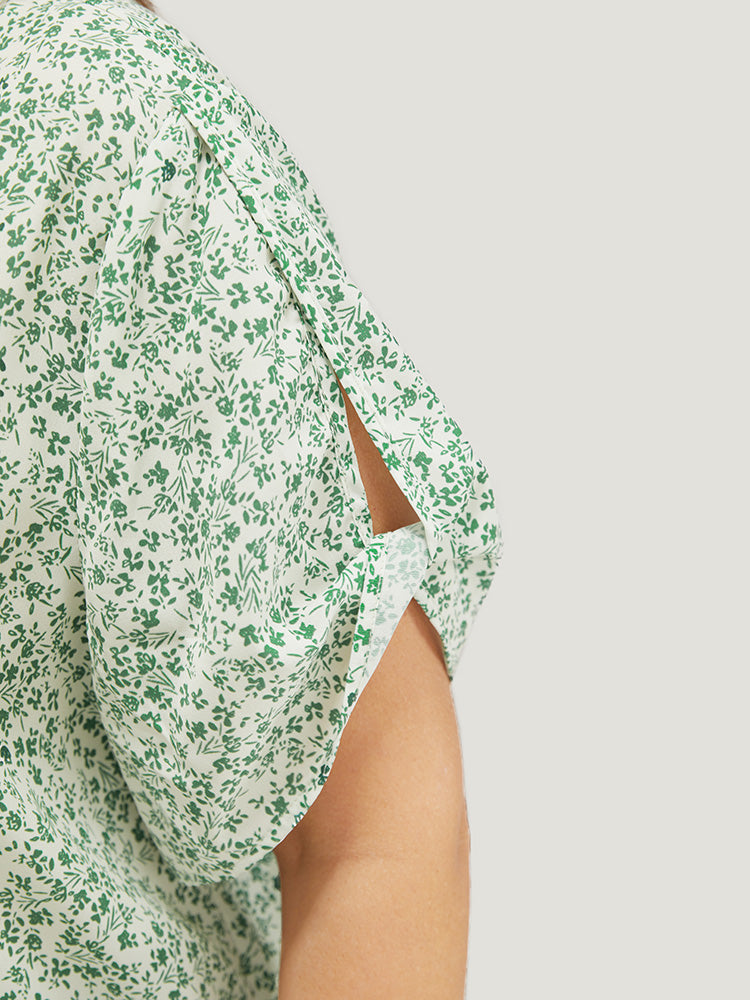 Ditsy Floral Cut Out Twist Sleeve Blouse