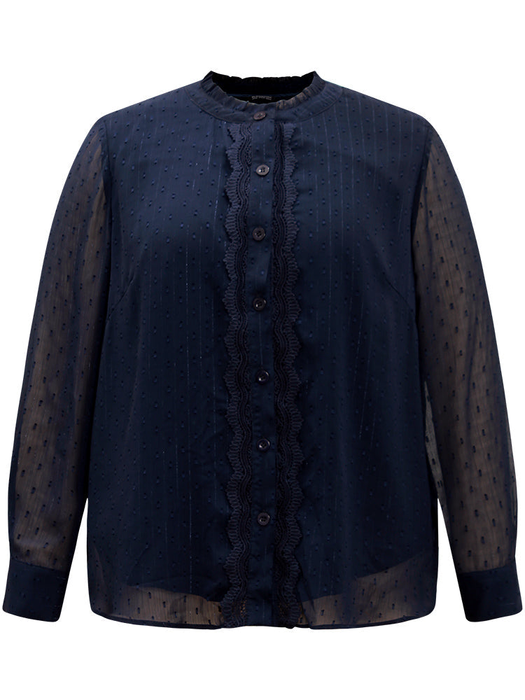 Guipure Lace Mesh Button Through Blouse