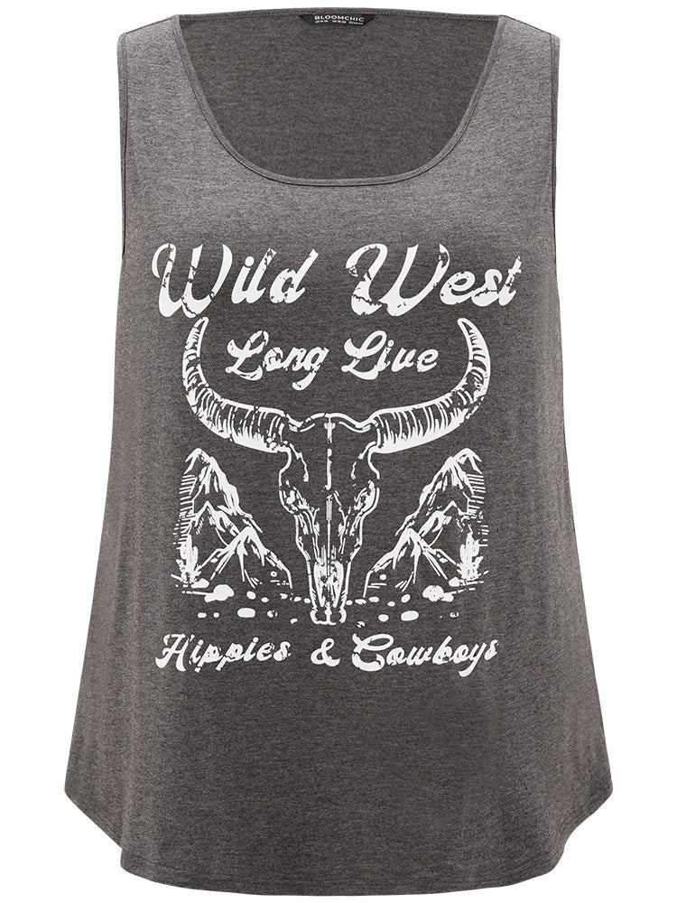 Western Country Graphic Crew Neck Tank Top