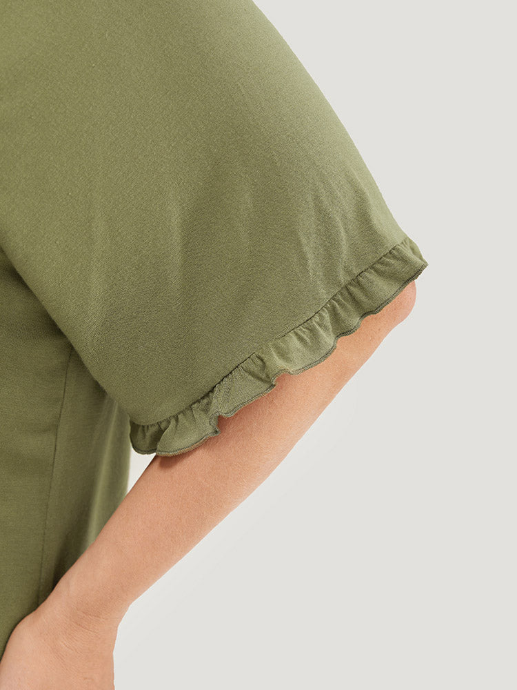 Star Embroidered Ruffle Trim Raglan Sleeve T-shirt