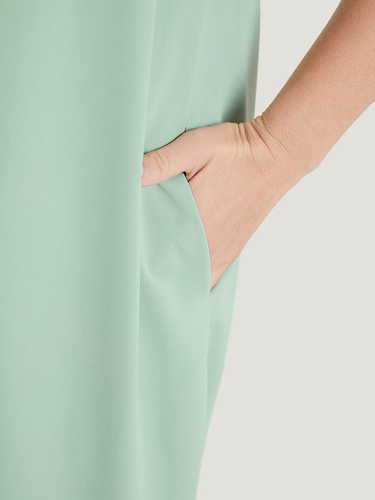 Plain Knotted V Neck Puff Sleeve Button Up Dress