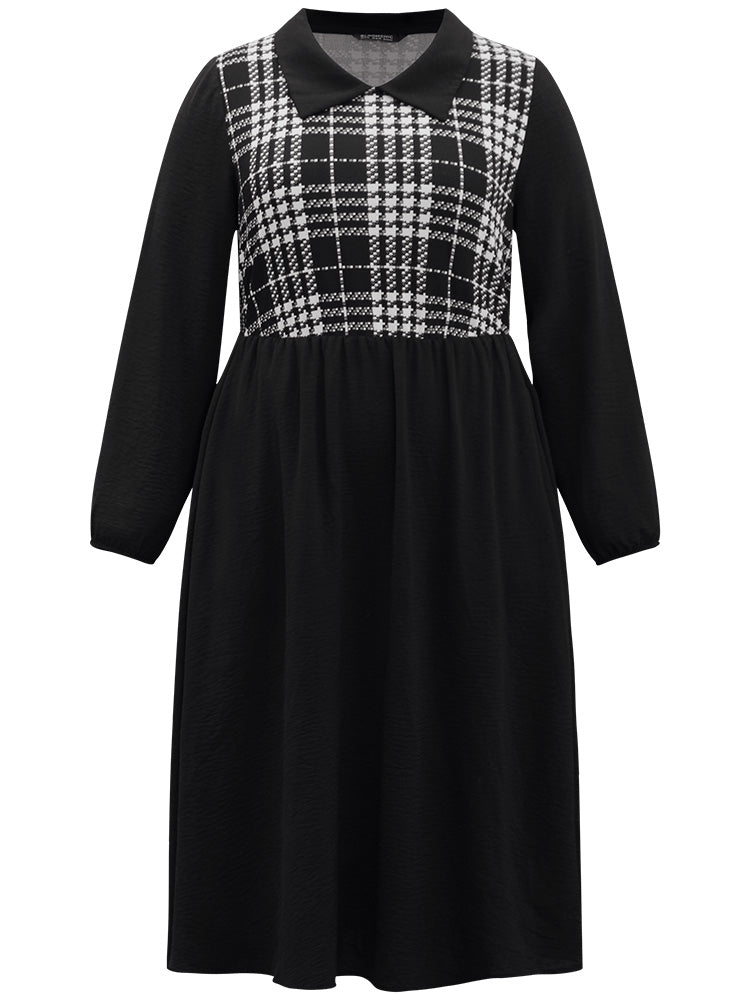 Plaid Patchwork Lapel Collar Pocket Dress