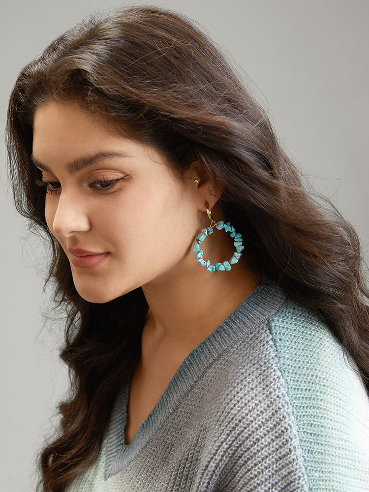Natural Stone Circular Hoop Drop Earrings