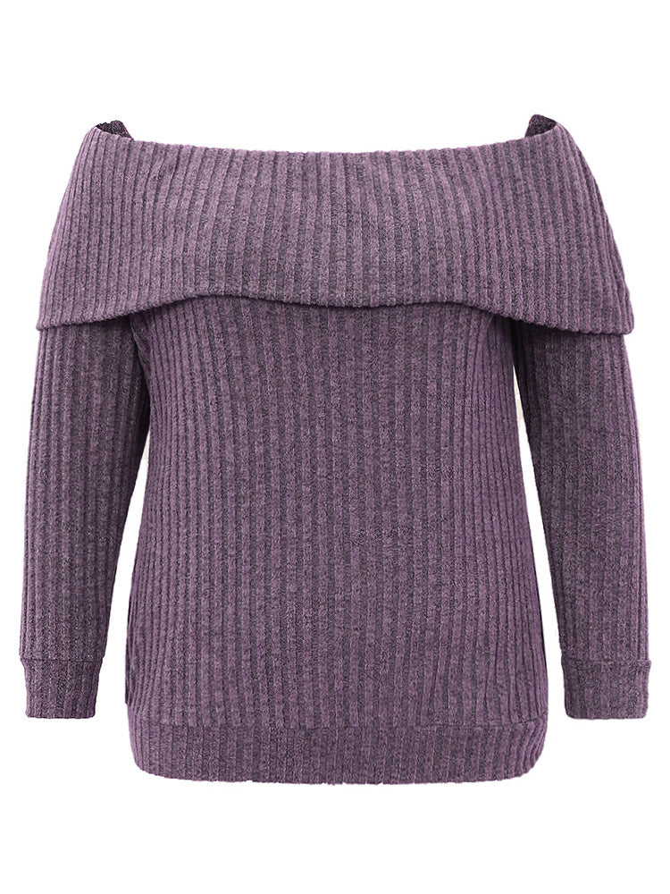 Off Shoulder Solid Plisse Long Sleeve T-shirt