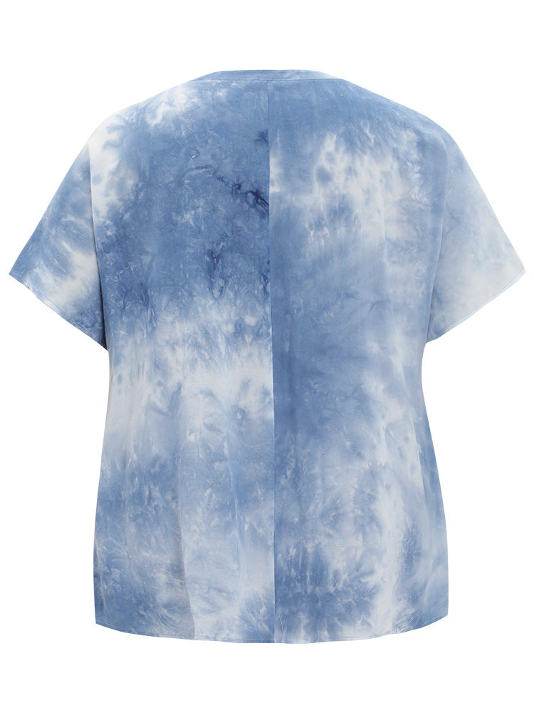 Tie Dye Notched Dolman Sleeve Blouse