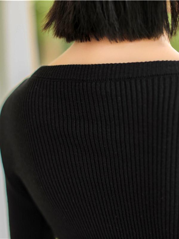 Basic Button Collar Ribbed Knit Top