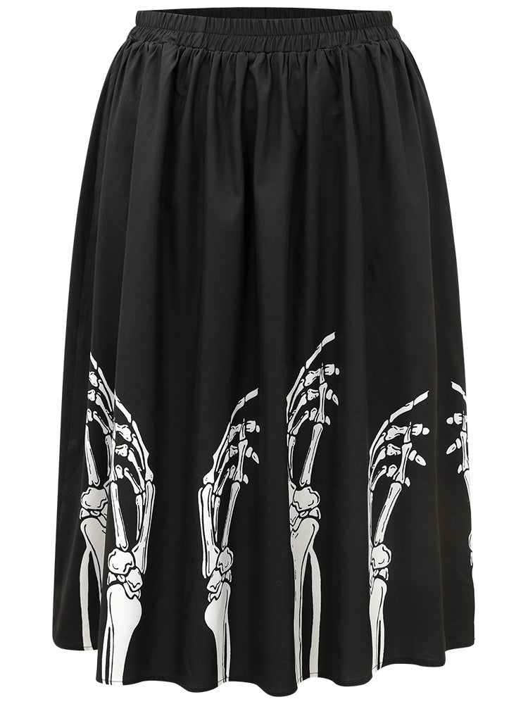 Halloween Skull Print Elastic Waist Cropped Skirt