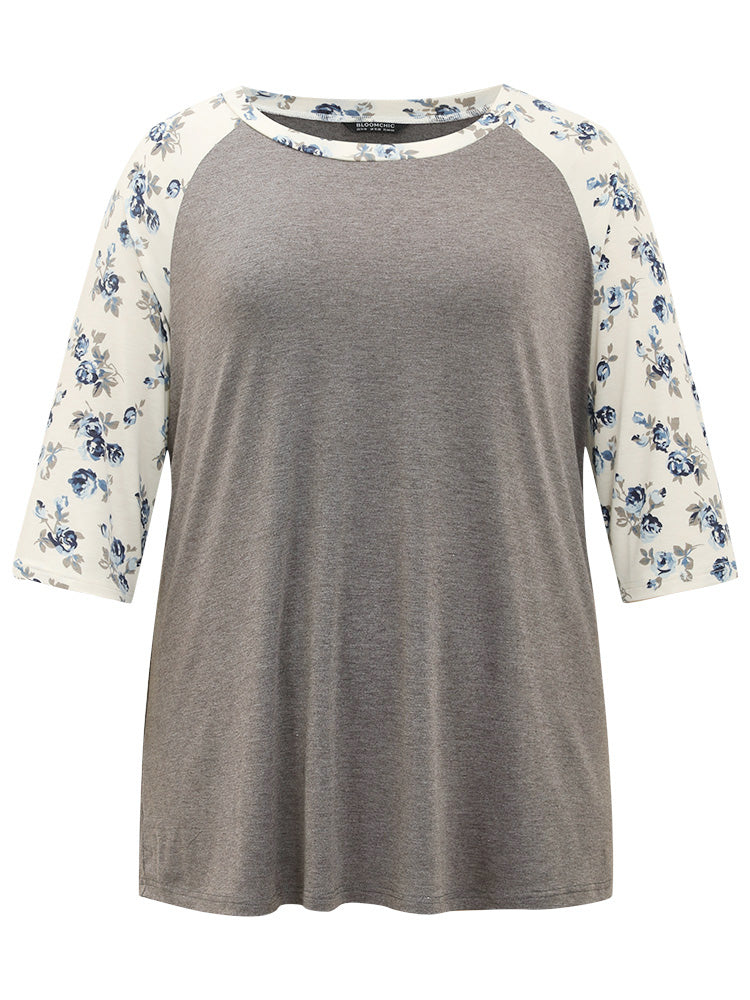 Ditsy Floral Patchwork Contrast T-shirt