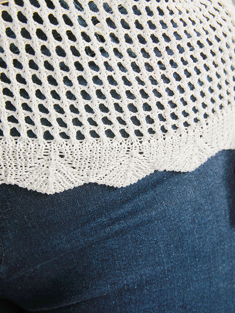Plain Hollow Out Scalloped Trim Knit Top
