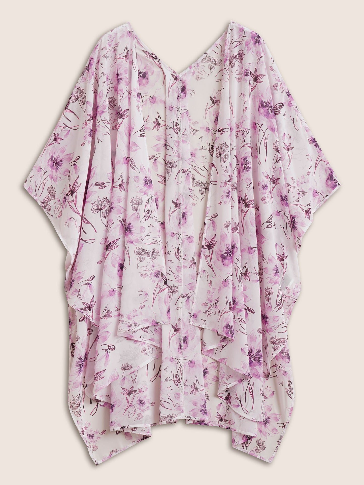 Floral Mesh Split Side Asymmetrical Hem Kimono