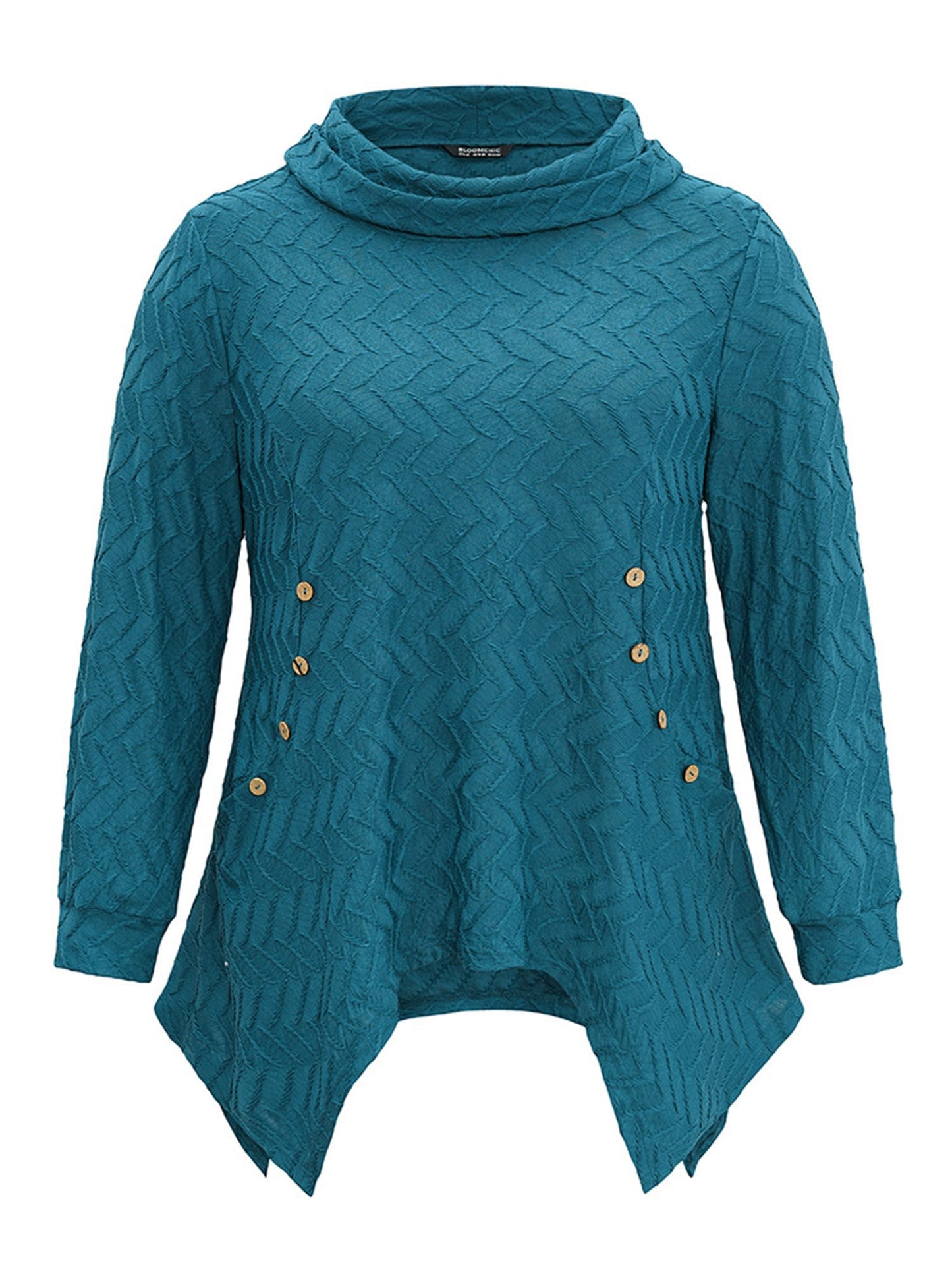 Cowl Neck Textured Button Detail Hanky Hem T-shirt