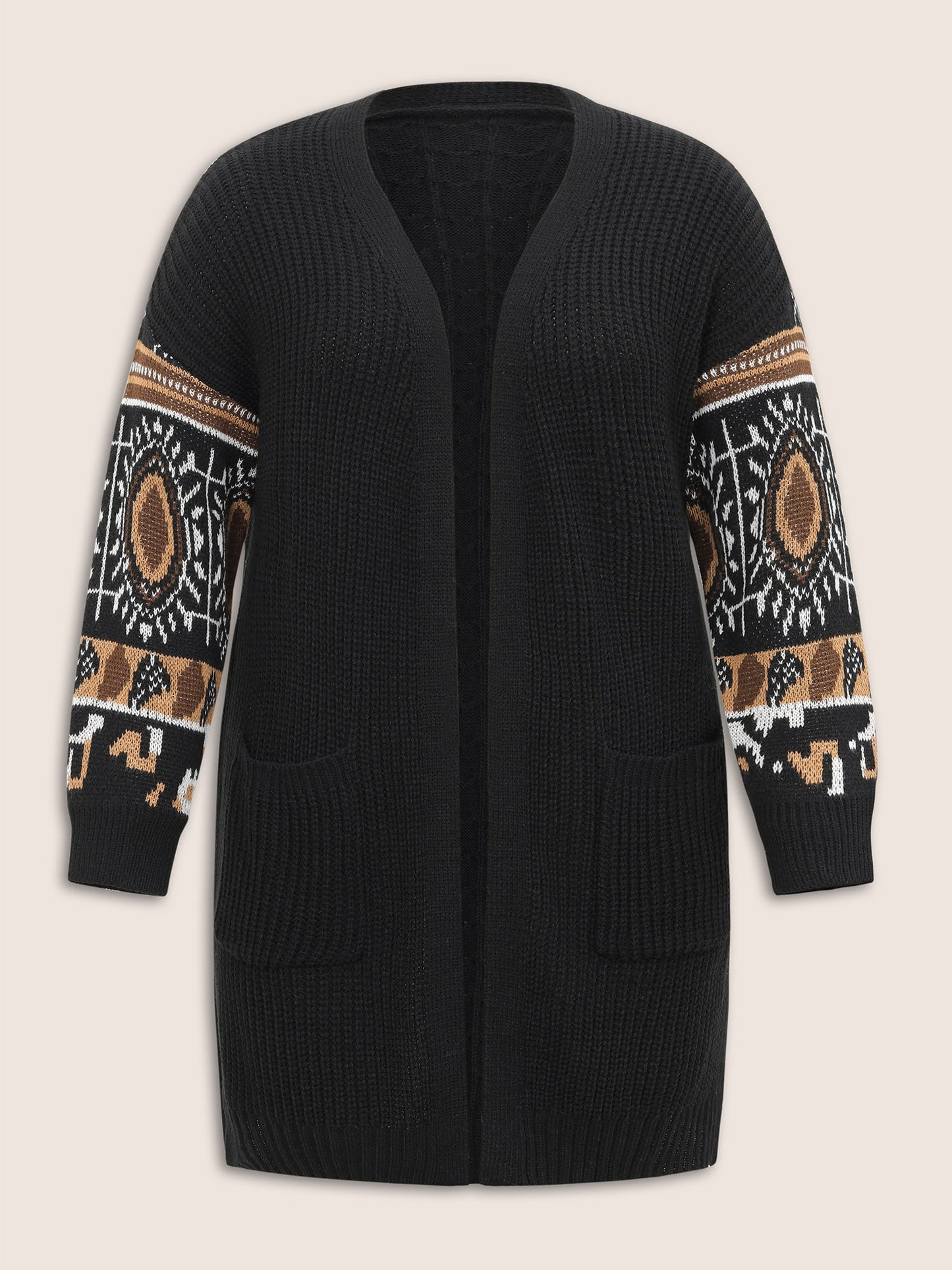 Geometric Jacquard Patchwork Split Hem Cardigan