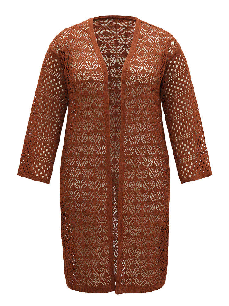 Plain Hollow Out Split Side Maxi Cardigan