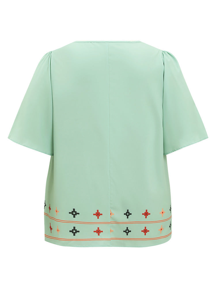 Floral Square Neck Gathered Flutter Sleeve Blouse