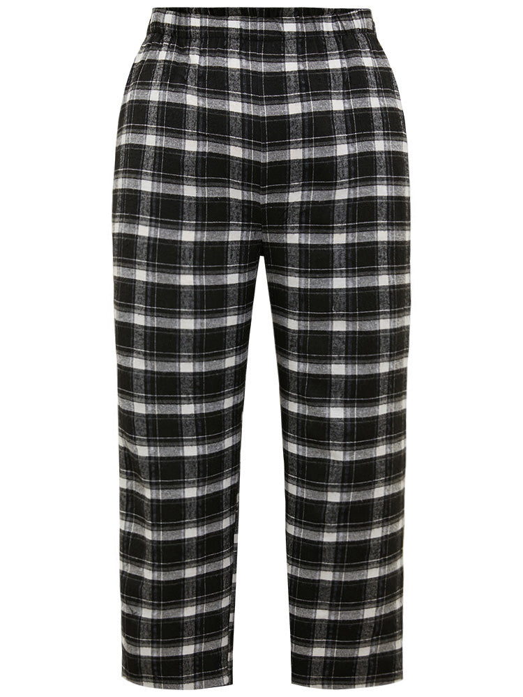 Plaid Pocket Elastic Waist Sleep Bottoms