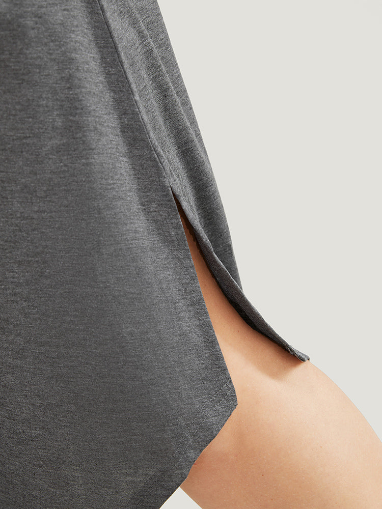 Floral & Slogan Print Pocket Split Arc Hem Dress