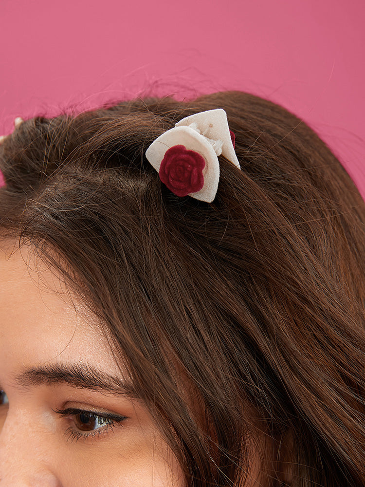 6 Pack Rose Decor Hairclips