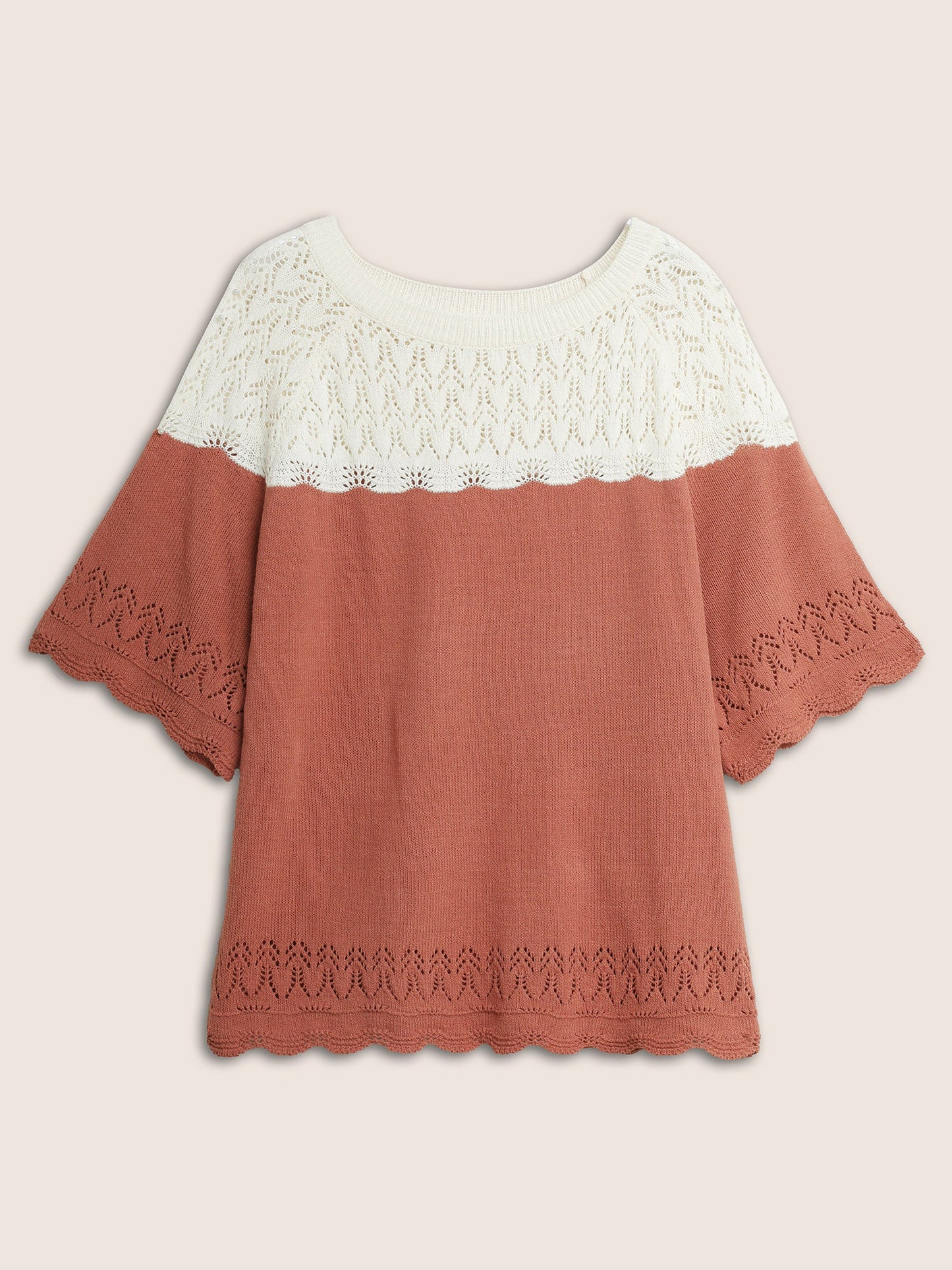 Contrast Texture Geometric Cut Out Sweater T-shirt