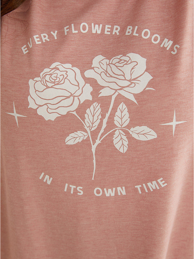 Rose & Letter Print Crew Neck Tank Top