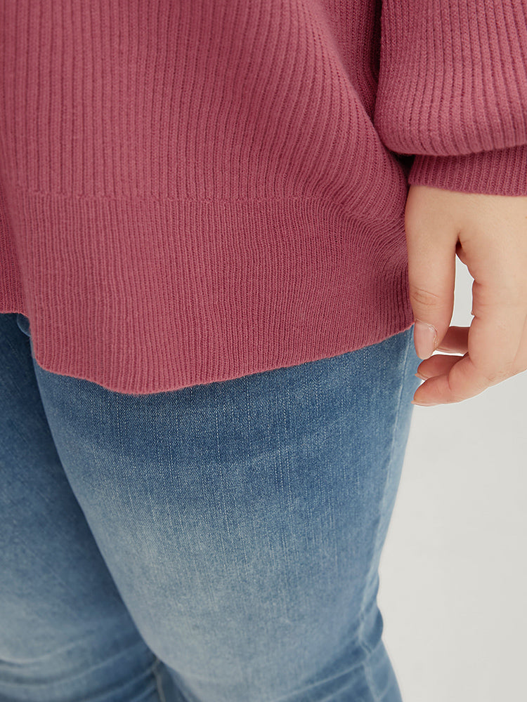 Colorblock Contrast Super Soft Rib Knit Lantern Sleeve Knit Top