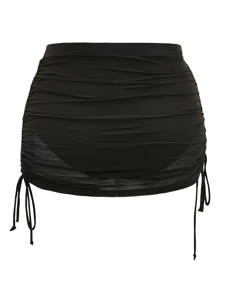 Ruched Mesh Patchwork Drawstring Side Swim Bottom