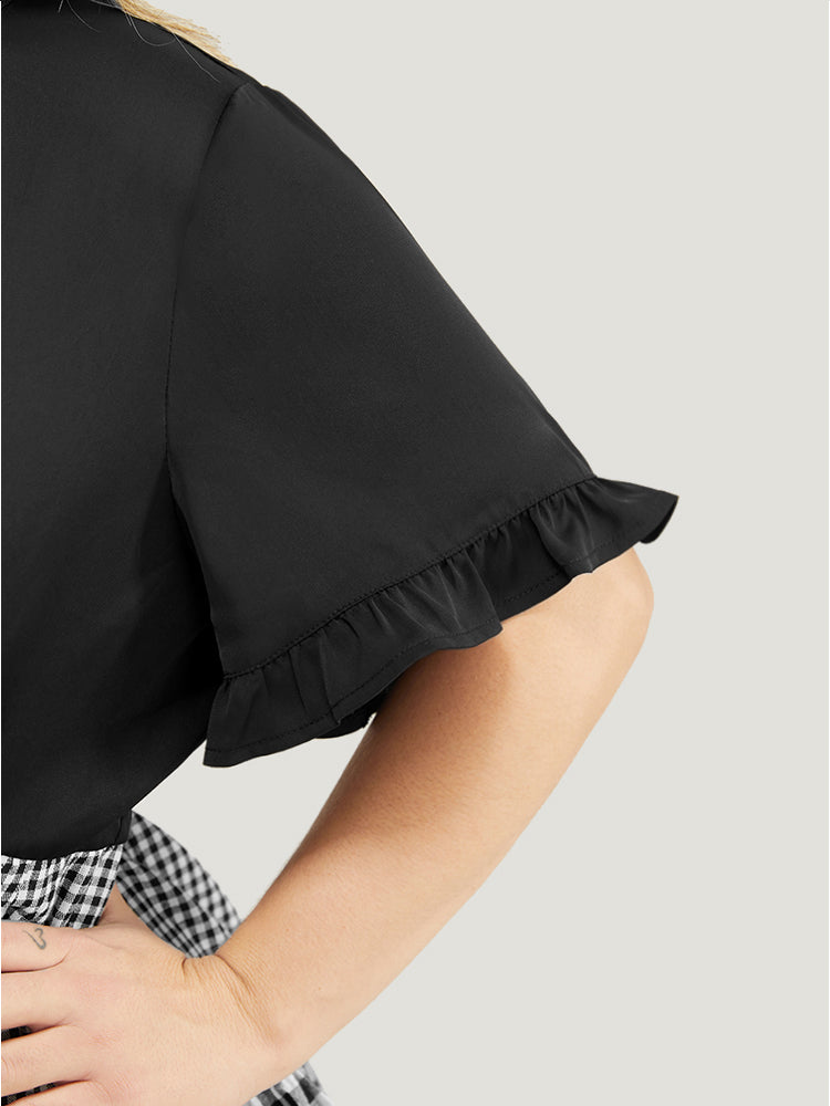 Gingham Patchwork Ruffle Sleeve Tiered Hem Blouse