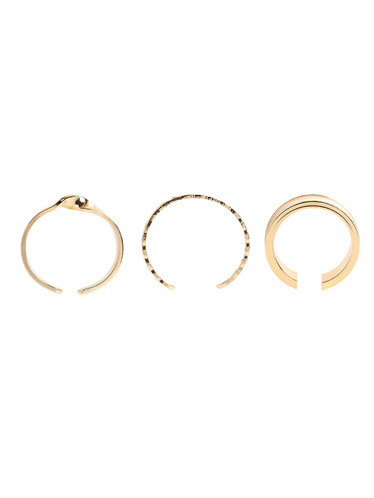 3 Pack Chain & Twist Design Cuff Rings