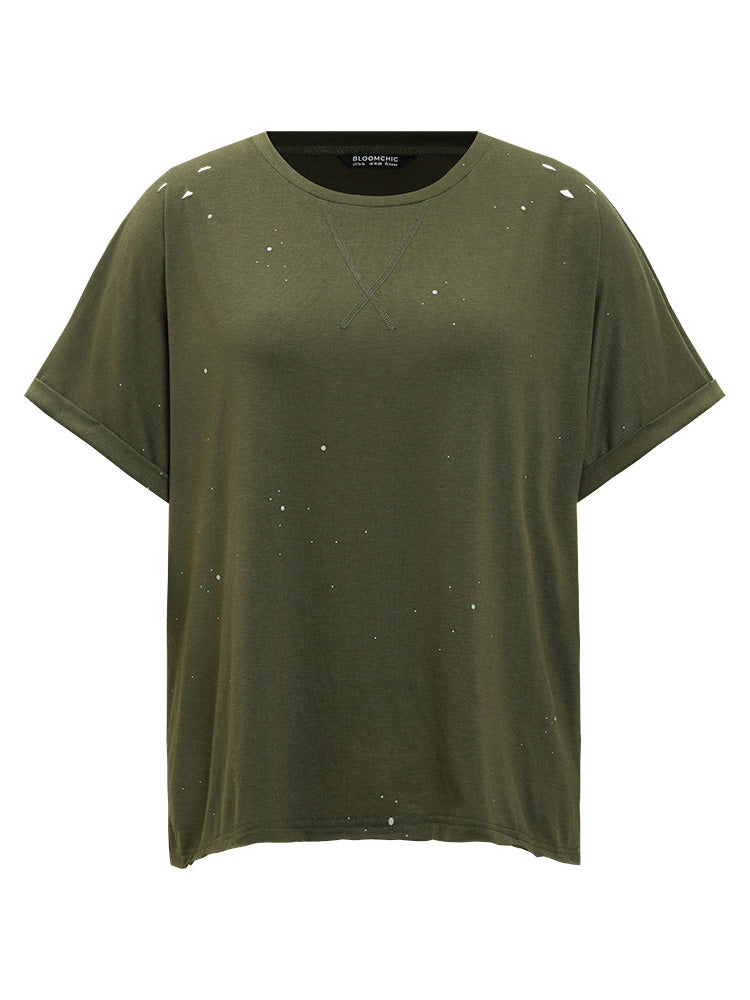 Plain Ripped Detail Crew Neck T-shirt
