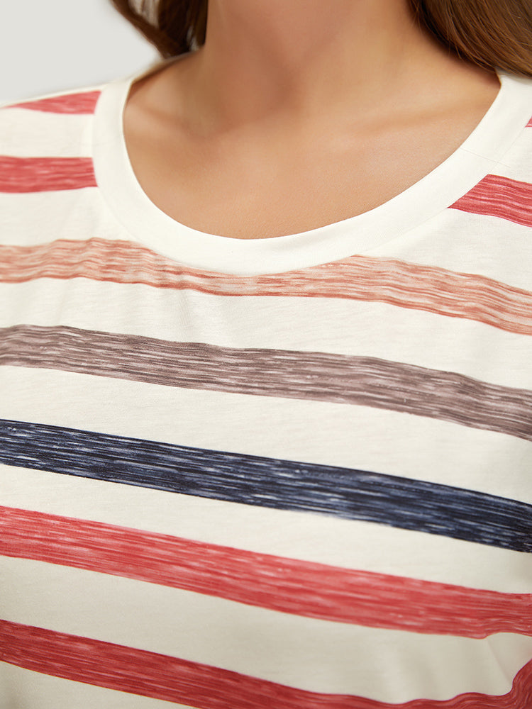 Rainbow Striped Print Crew Neck T-shirt