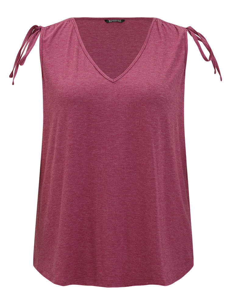 Plain V Neck Drawstring Shoulder Tank Top
