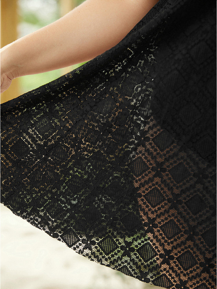 Crossover Lace Hem Knotted Halter Swim Dress