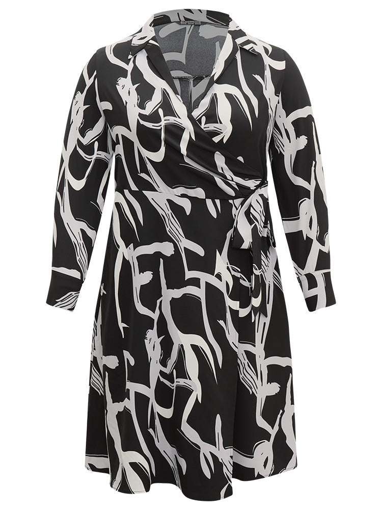 Geometric Print Pocket Wrap Ties Dress