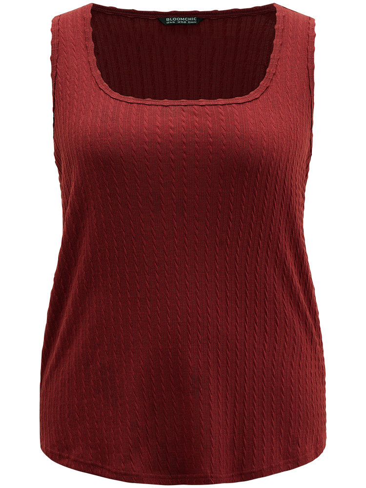 Plain Texture Square Neck Tank Top