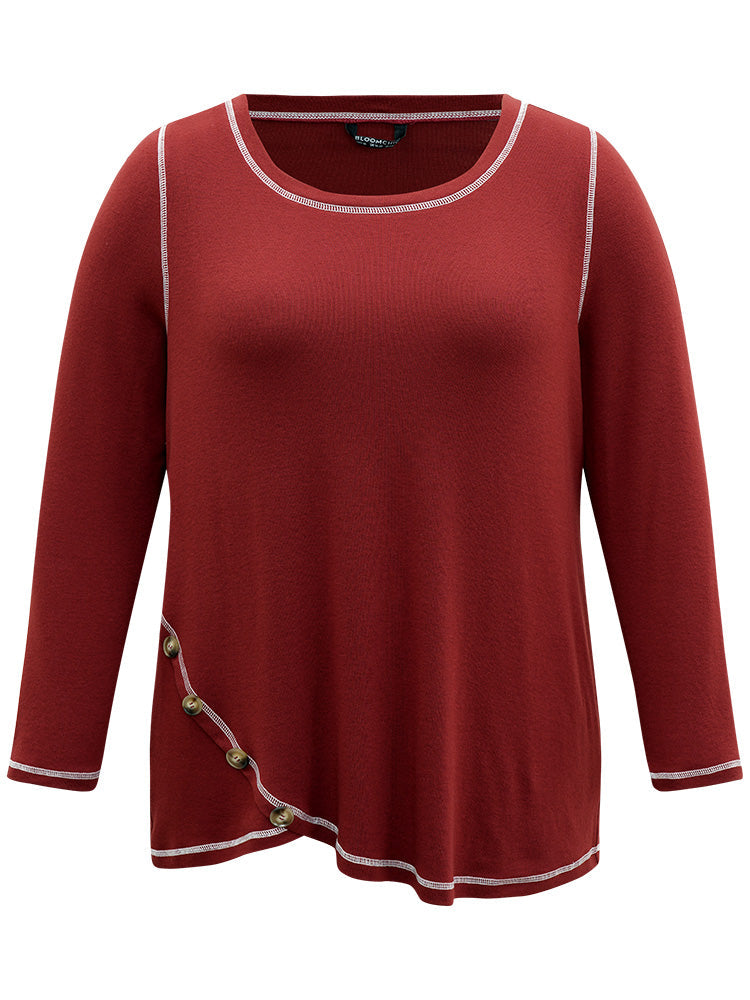 Contrast Trim Stitch Button Detail T-shirt