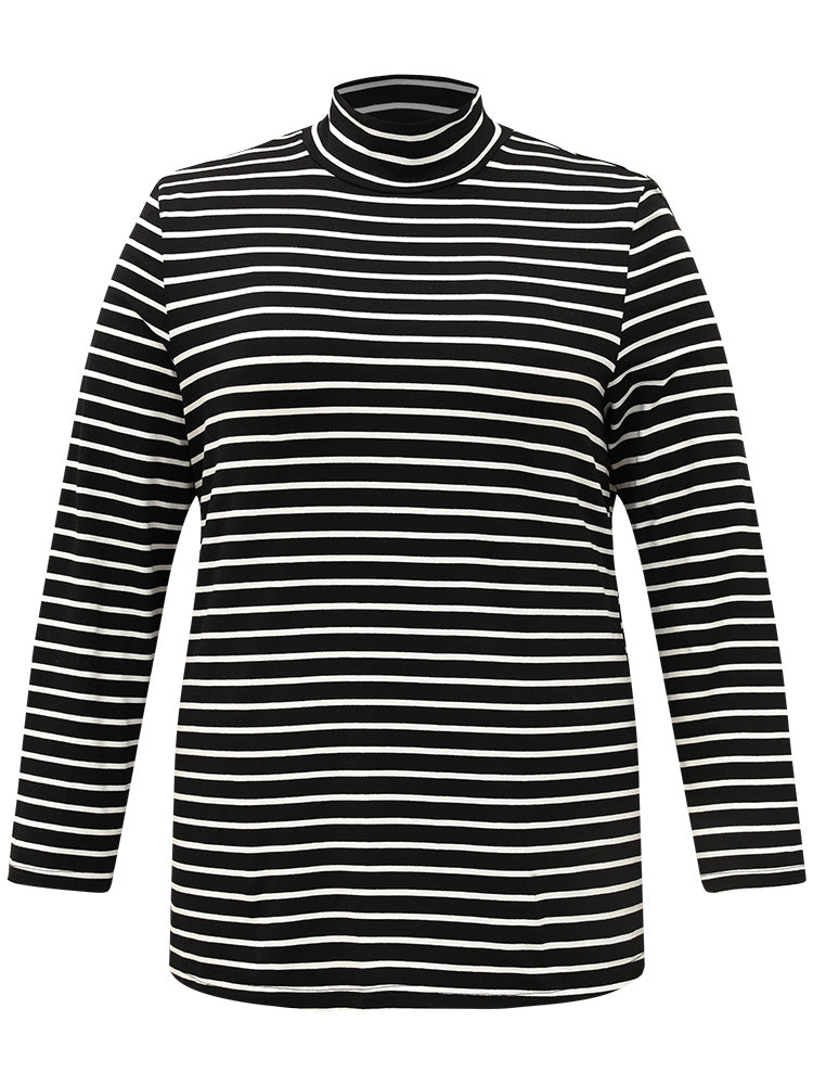 Cotton Striped Funnel Neck T-shirt