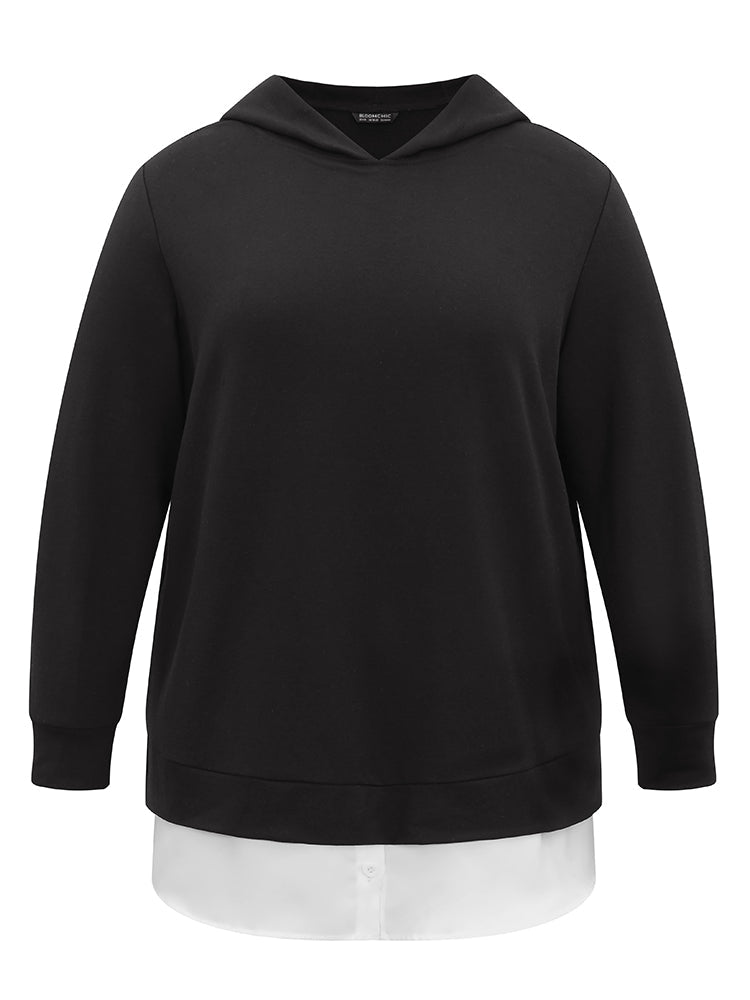 2-In-1 Patchwork Contrast Hooded Sweatshirt