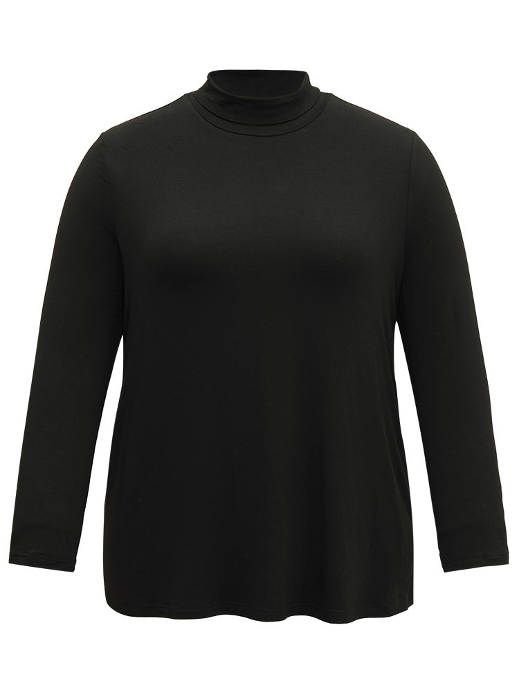 Cotton Solid Funnel Neck T-shirt