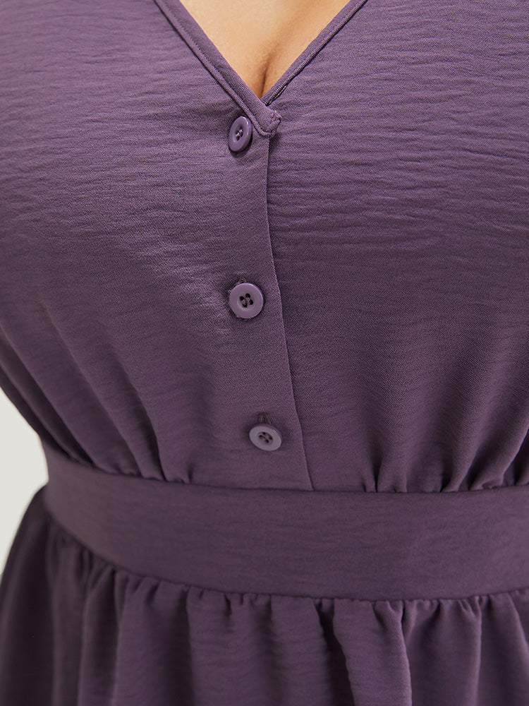 Plain Ruffle Gathered Buttton Up Tiered Sleeve Blouse