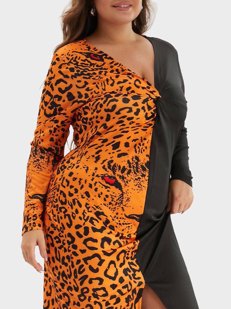 Leopard Patched Twisted Bodycon Dress