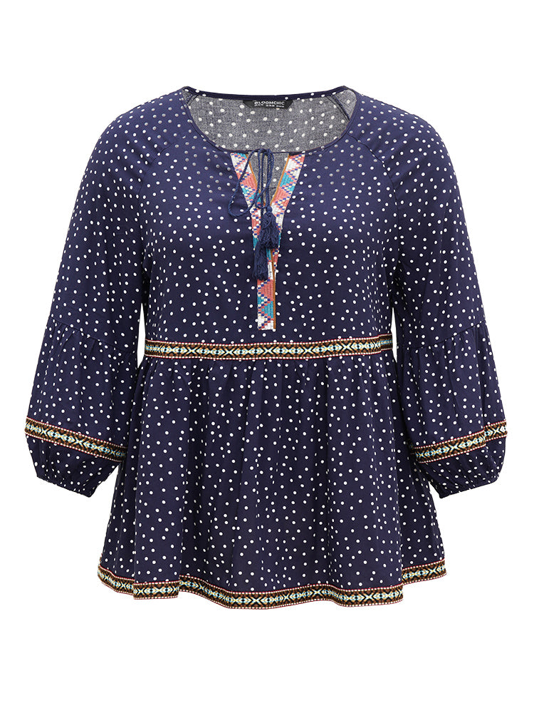 Polka Dot Bandana Trim Ties Blouse