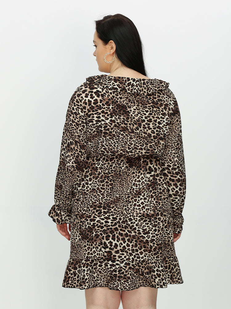 Ruffle Hem Leopard Dress