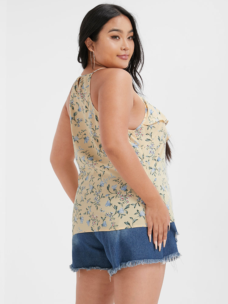 Ditsy Floral Crochet Lace Ruffle Tank Top