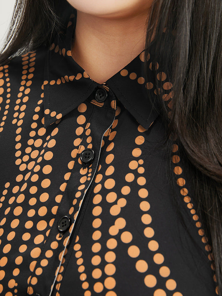 Polka Dot Pocket Button Detail Belted Shirt Collar Dress