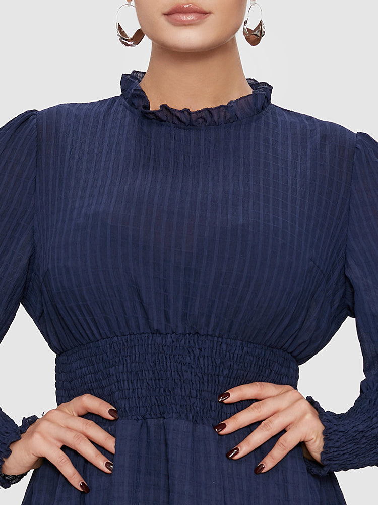 Plaid Shirred Ruffle Hem Dress