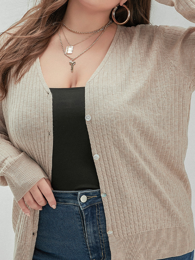 Solid Button V-neck Sweater